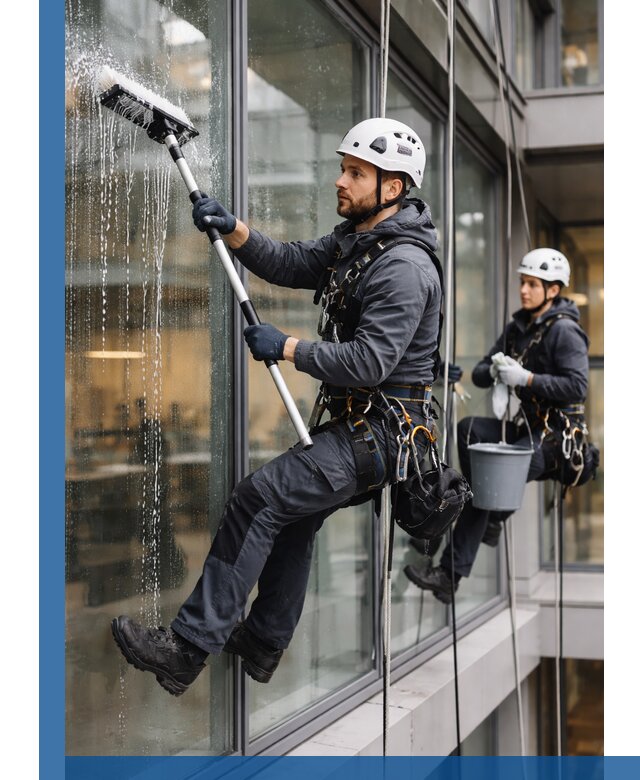 Профессиональная мойка витражей промышленными альпинистами в Сибае