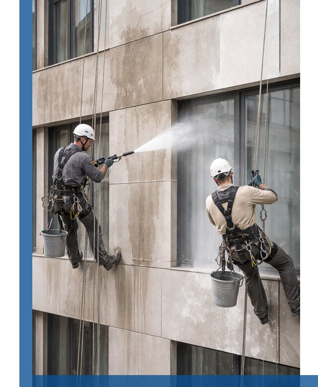 Послестроительная мойка фасада промышленным альпинизмом в Сибае