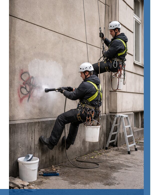 Удаление граффити с фасада в Сибае от 4624 р. | ВЫСОТНИК-Сба