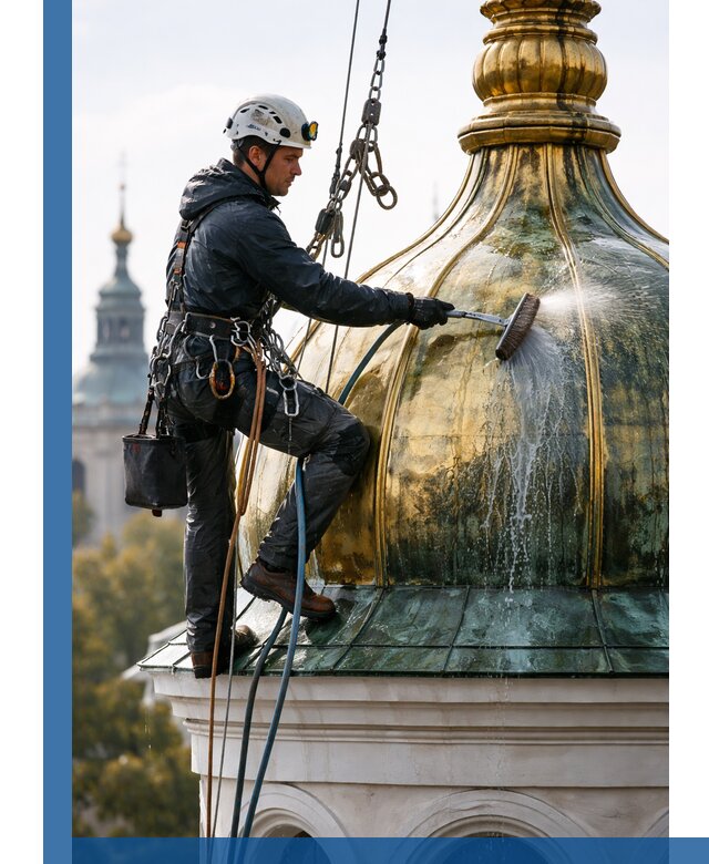 Профессиональная мойка куполов и шпилей высотными альпинистами в Сибае