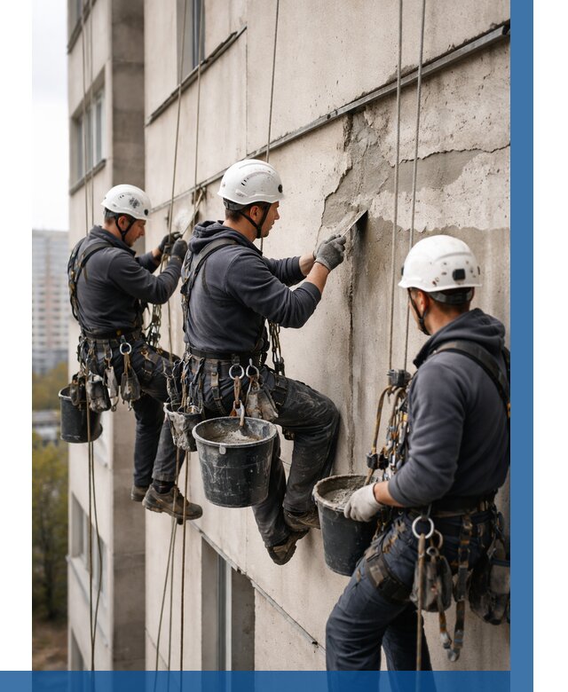 Ремонт бетонных элементов фасада в Сибае от 2569 р. | ВЫСОТНИК-Сба