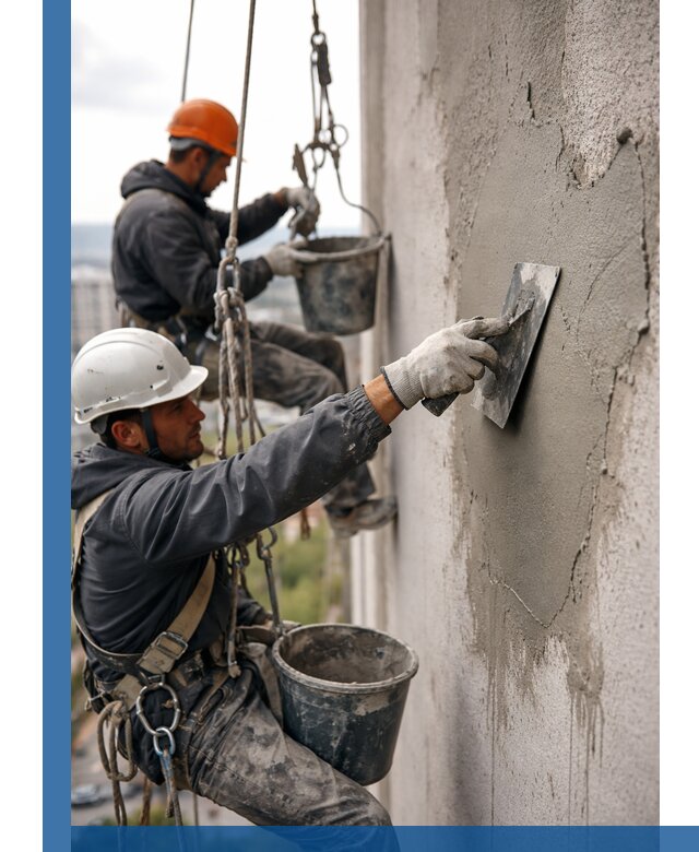 Штукатурка фасада на высоте в Сибае профессиональные работы