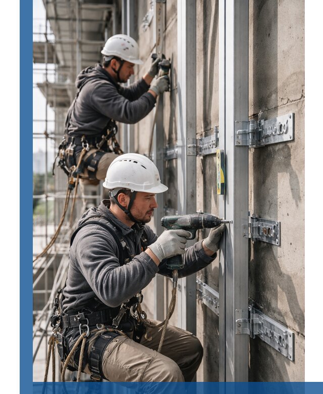 Монтаж и крепление подсистемы вентфасада в Сибае