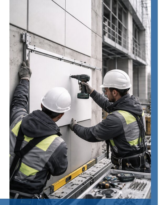 Монтаж композитных панелей фасада в Сибае от 2569 р. | ВЫСОТНИК-Сба