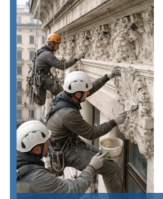 Реставрация фасадной лепнины с высотными работами в Сибае