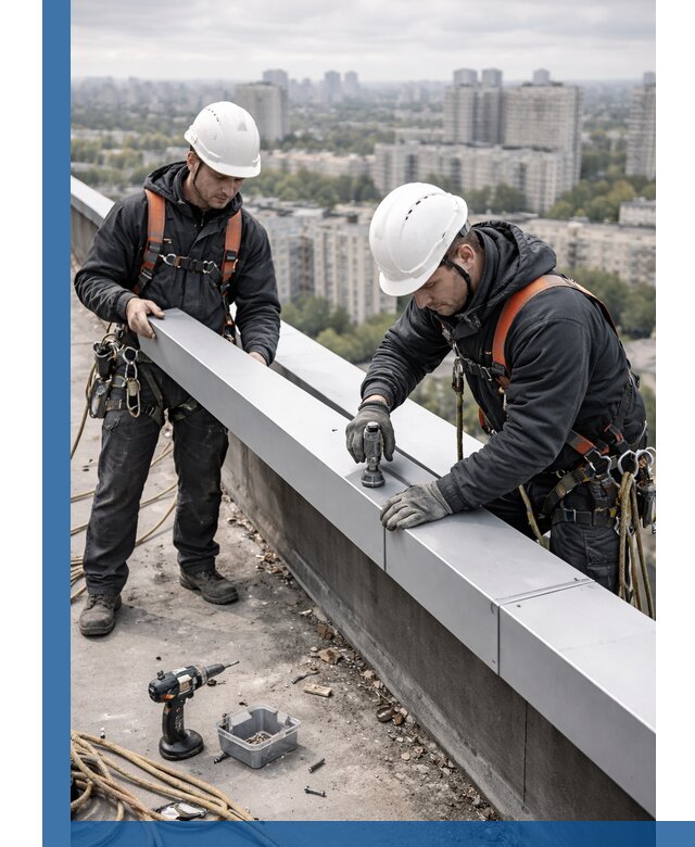 Монтаж парапетных крышек и ограждений кровли в Сибае