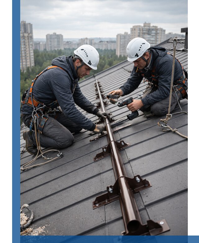 Монтаж снегозадержателей на кровле зданий в Сибае под ключ