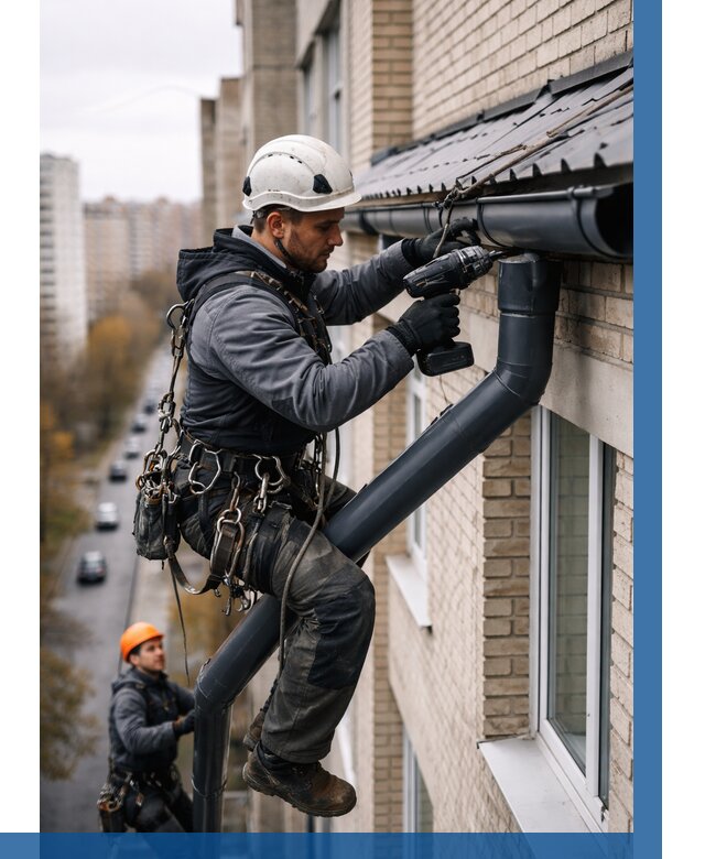 Монтаж водосточной системы на здании в Сибае от 5138 р. | ВЫСОТНИК-Сба