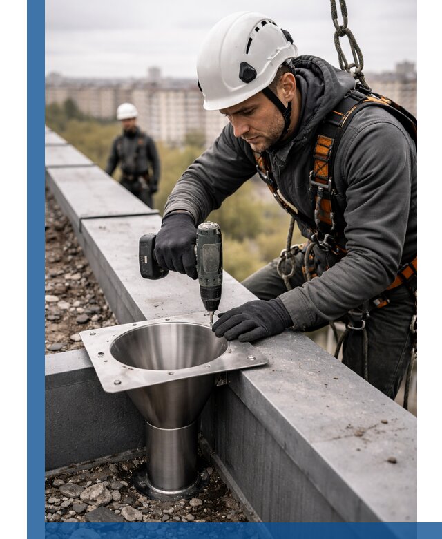 Монтаж водосточных воронок в Сибае для промышленных зданий