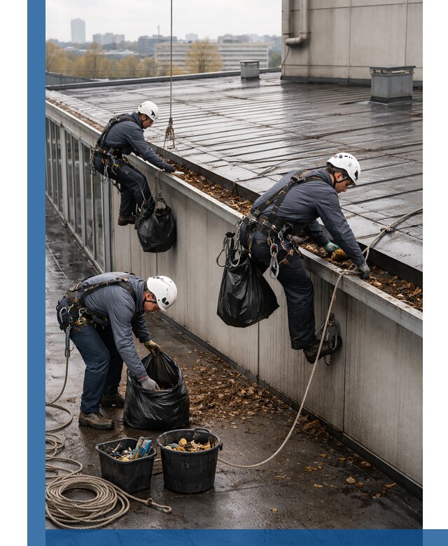 Очистка кровли по периметру в Сибае силами промышленных альпинистов