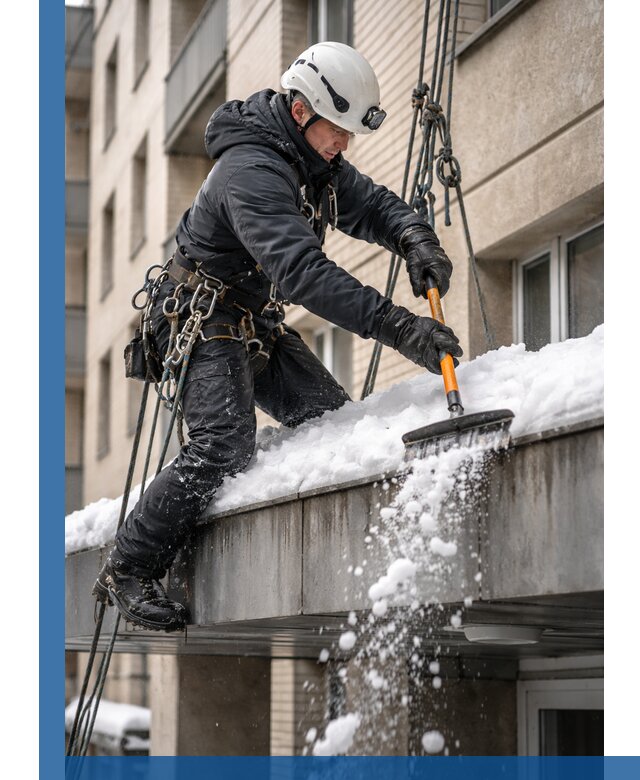 Очистка козырьков от снега в Сибае круглогодично безопасно