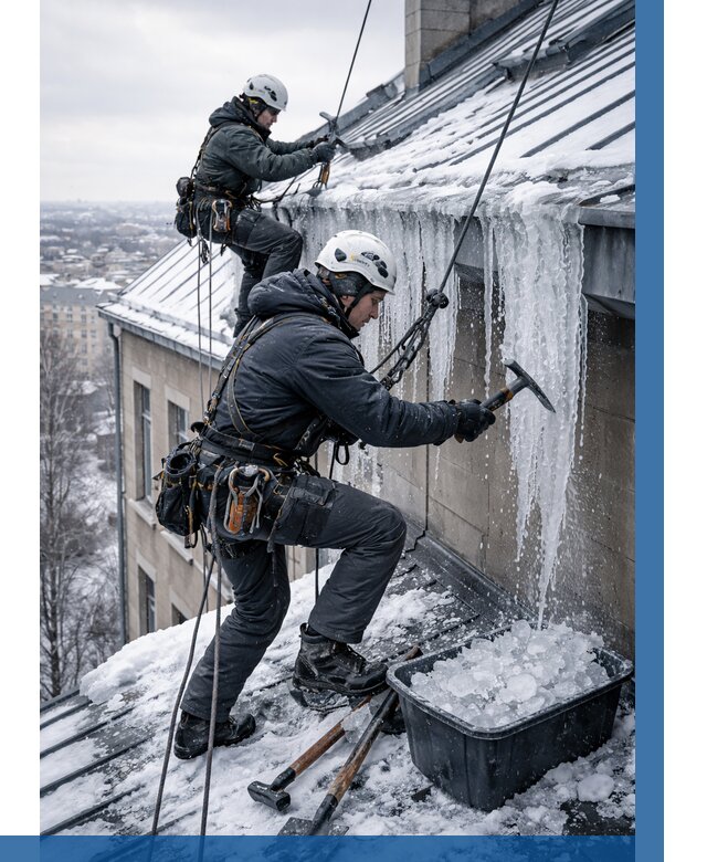 Удаление наледи с кровли в Сибае от 5652 р. | ВЫСОТНИК-Сба