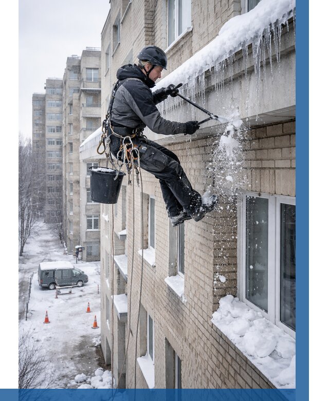 Удаление наледи с карнизов в Сибае от 360 р. | ВЫСОТНИК-Сба