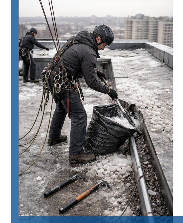 Аварийная очистка кровли в Сибае от промальпинистов