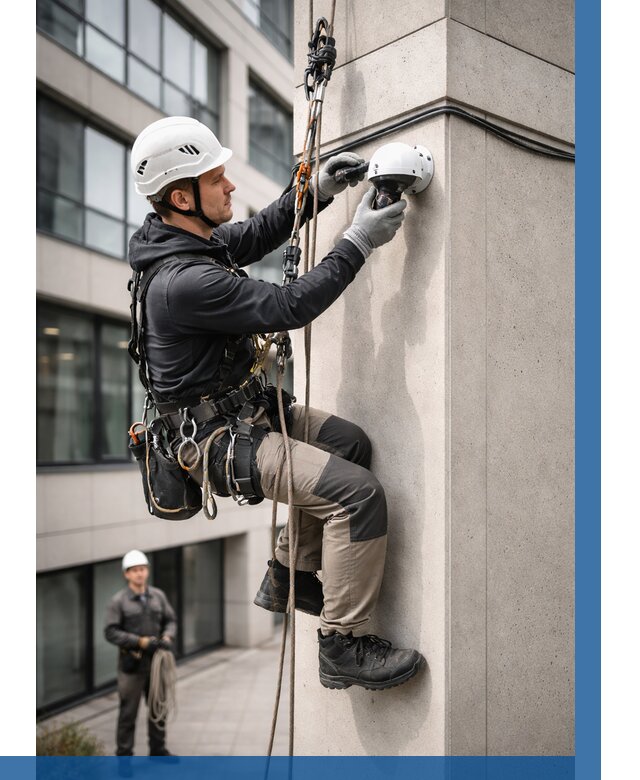 Монтаж камер видеонаблюдения на фасаде в Сибае от 8735 р.-ВЫСОТНИК-Сба