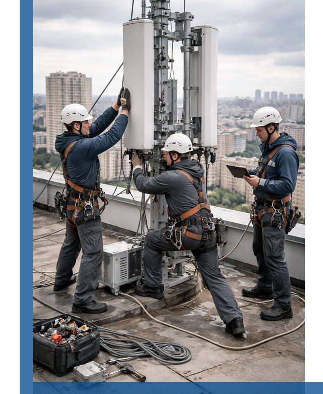 Монтаж антенн связи на крыше в Сибае с вводом в эксплуатацию