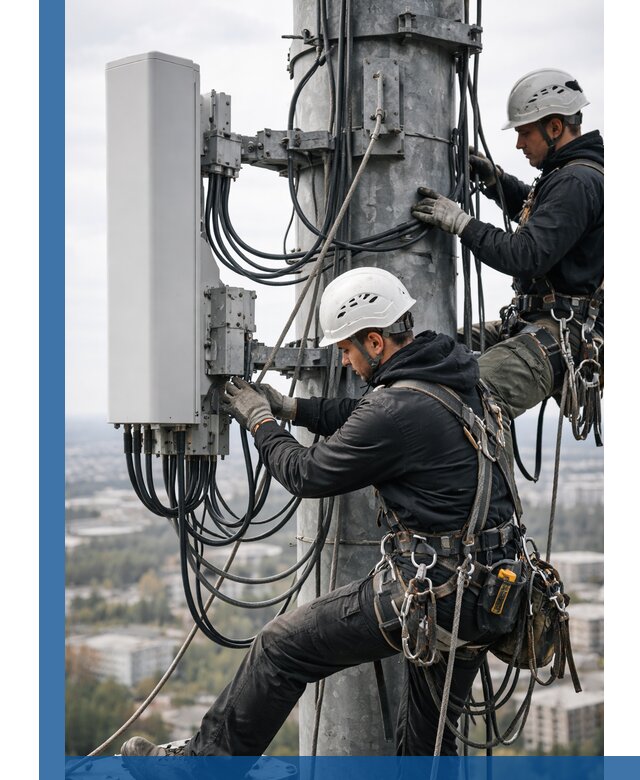 Монтаж оборудования связи на мачте в Сибае с пусконаладкой