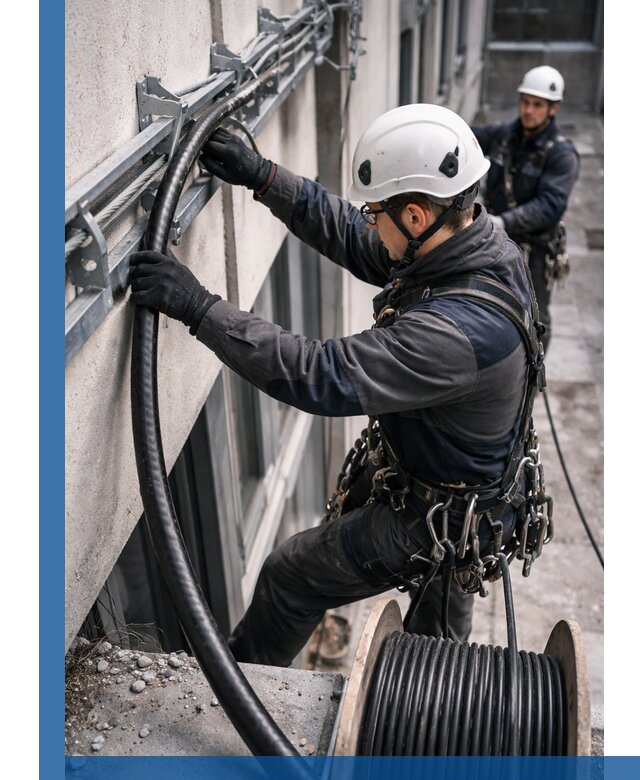 Протяжка кабеля питания на высоте в Сибае с гарантией безопасности и качества