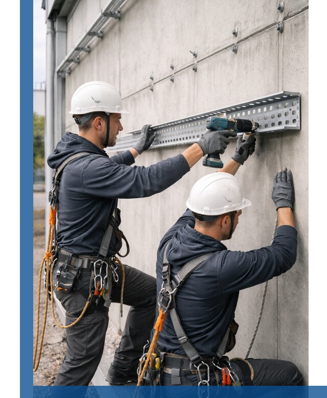 Монтаж кабельных лотков на фасаде зданий в Сибае с гарантией