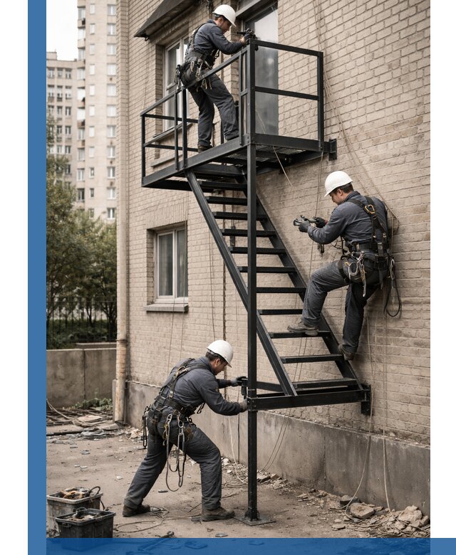 Монтаж пожарной лестницы в Сибае, установка и крепление