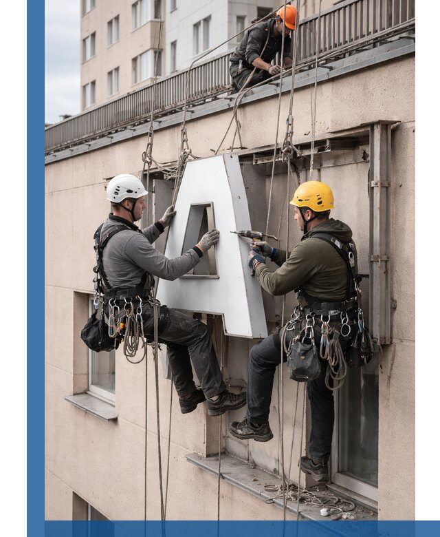 Ремонт и восстановление наружных вывесок на высоте в Сибае