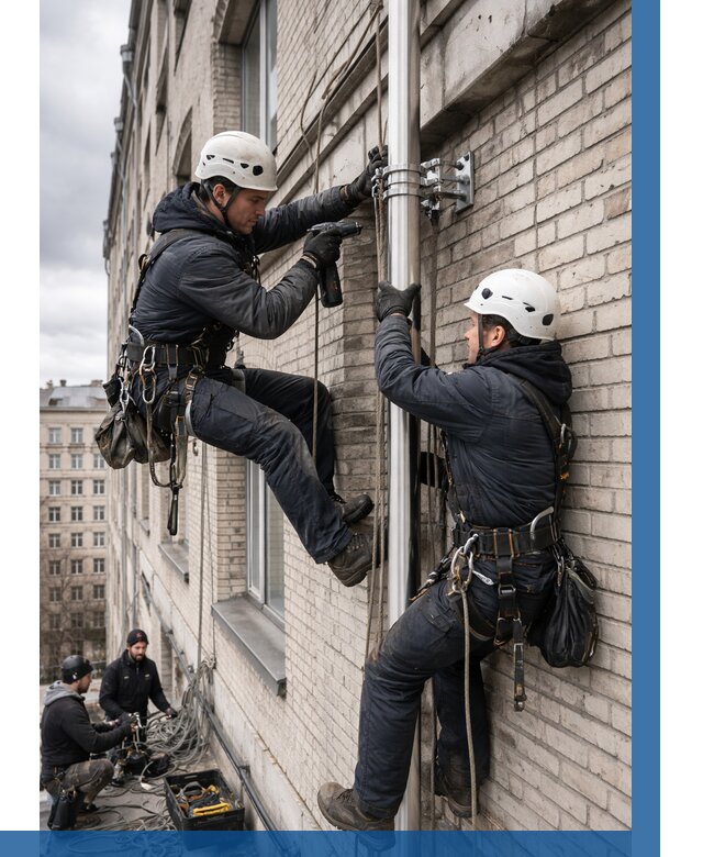 Монтаж флагштока на здании в Сибае от 6679 р. | ВЫСОТНИК-Сба