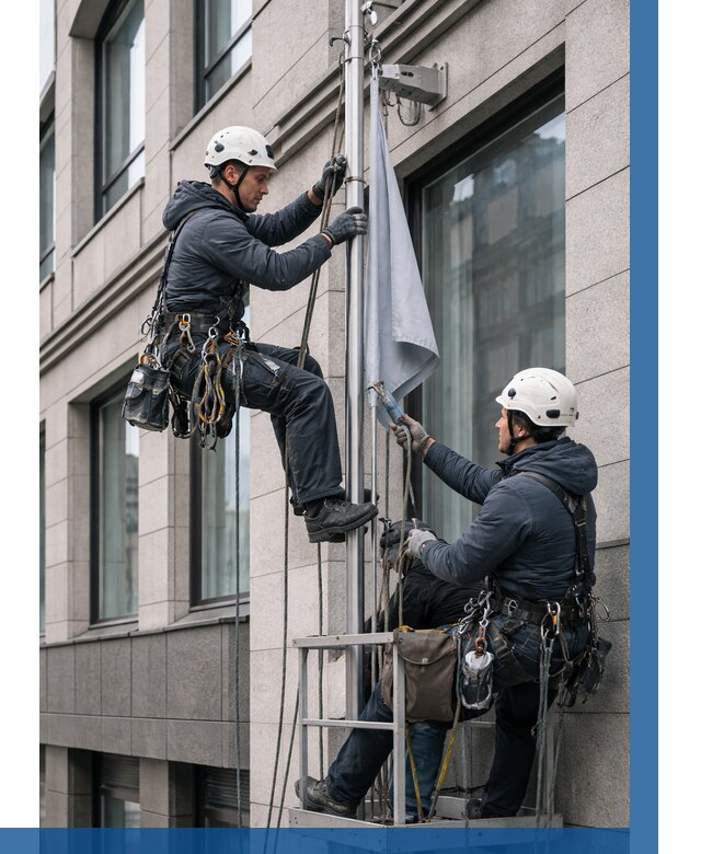 Установка флагов на фасаде в Сибае от 4624 р. | ВЫСОТНИК-Сба