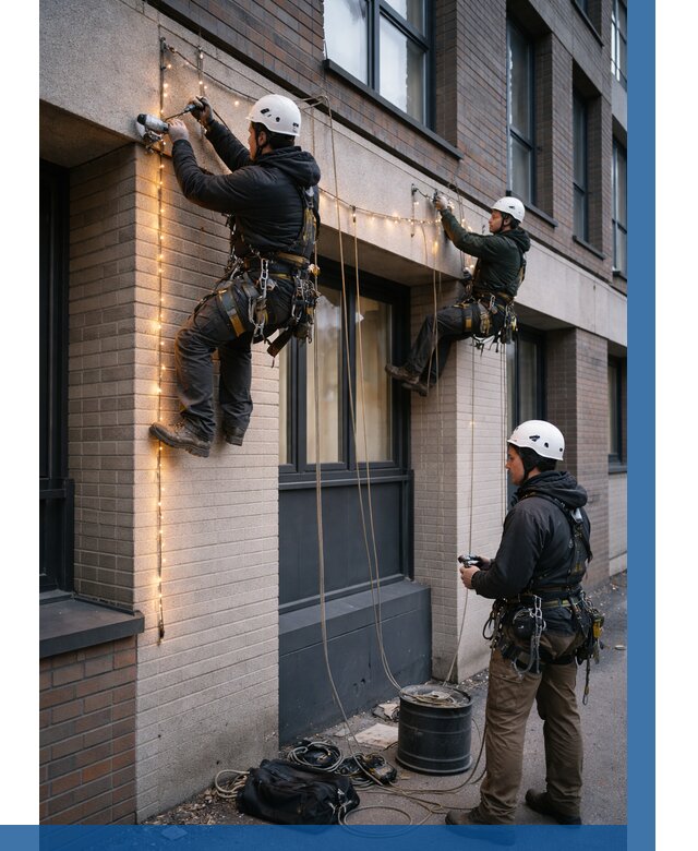 Монтаж гирлянд на фасаде в Сибае от 3597 р. | ВЫСОТНИК-Сба