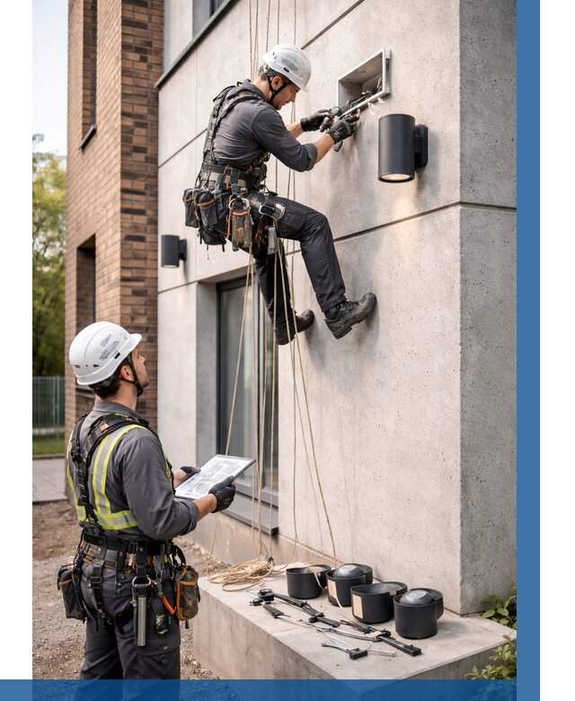 Монтаж фасадного освещения в Сибае от 2569 р. | ВЫСОТНИК-Сба