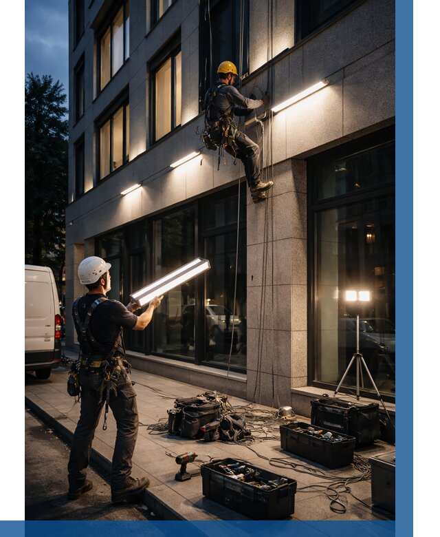 Монтаж архитектурной подсветки здания в Сибае от 2569 р.|ВЫСОТНИК-Сба