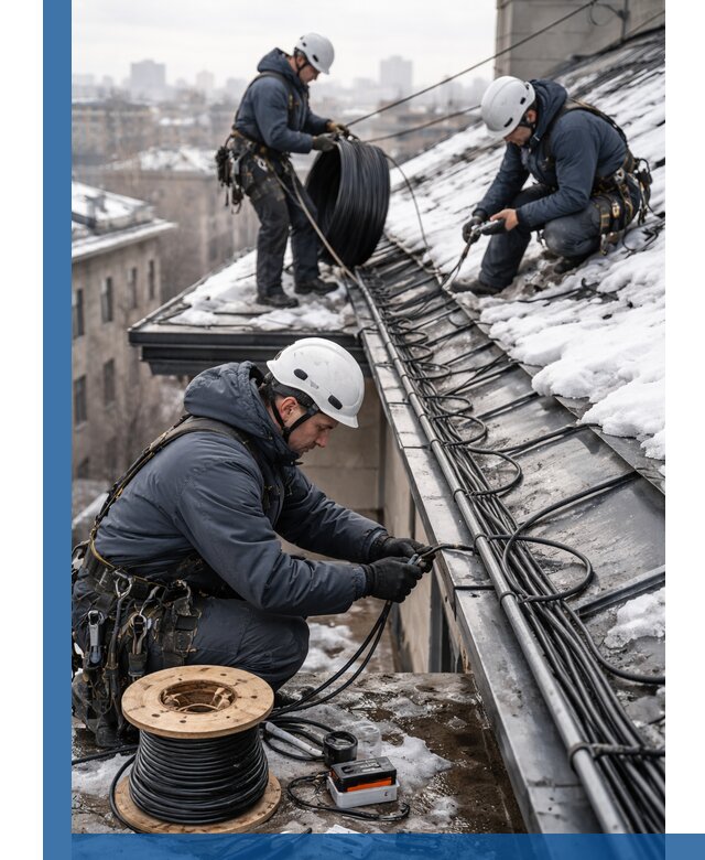 Монтаж греющего кабеля на кровле в Сибае под ключ
