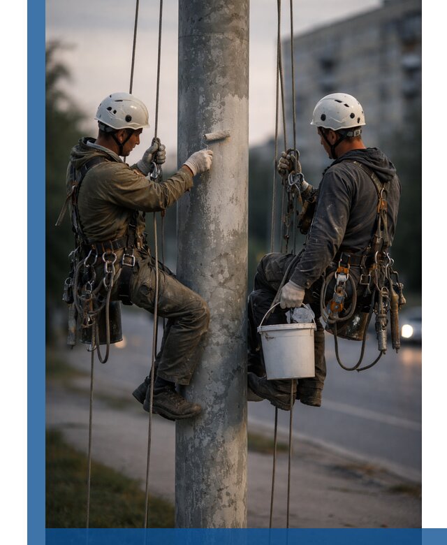 Покраска опор освещения и антикоррозийная защита в Сибае