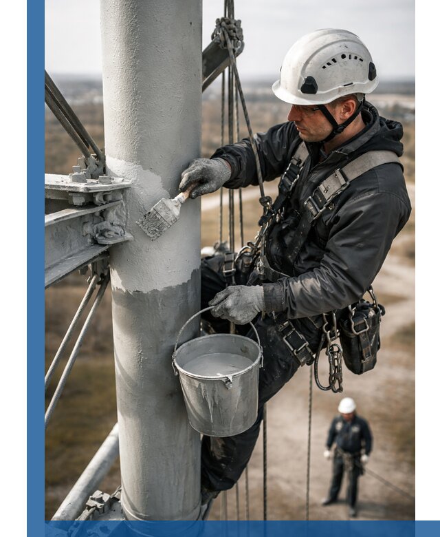 Покраска мачт связи в Сибае промышленными альпинистами