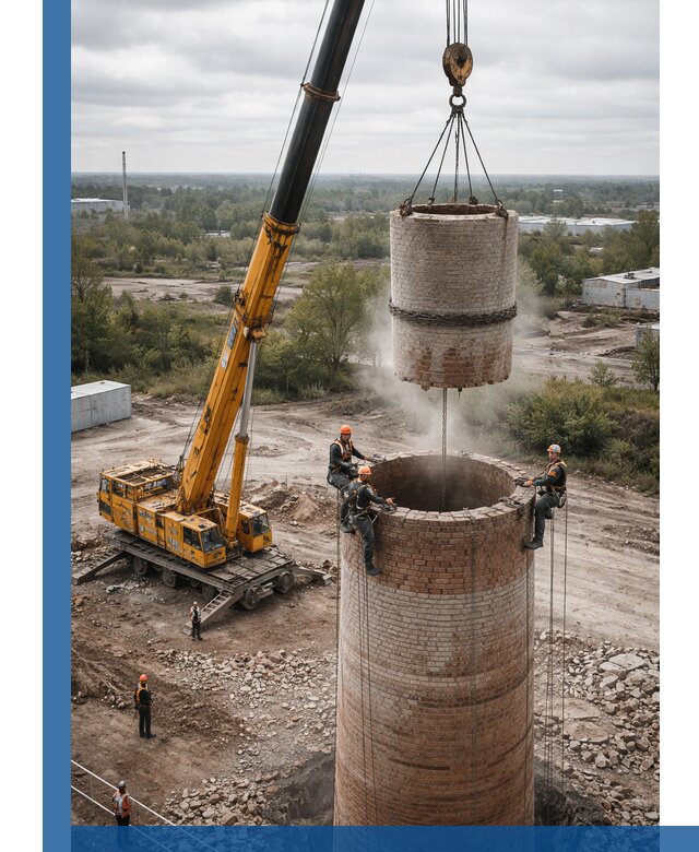 Демонтаж дымовой трубы в Сибае с гарантиями безопасности