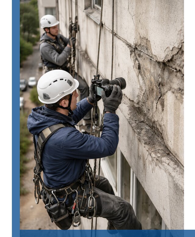 Фотофиксация дефектов фасада с высотной съемкой в Сибае