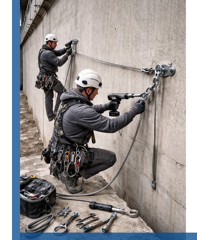 Монтаж анкерных линий высотной безопасности в Сибае