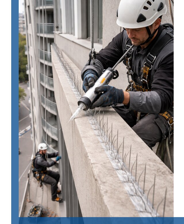 Установка шипов от птиц на фасадах и кровлях в Сибае